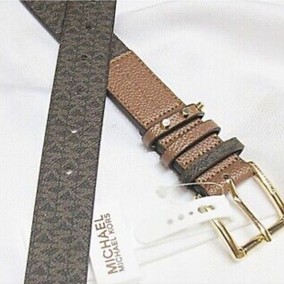 Michael Kors Logo Signature Square Gold Buckle Belt - Picture 7 of 9